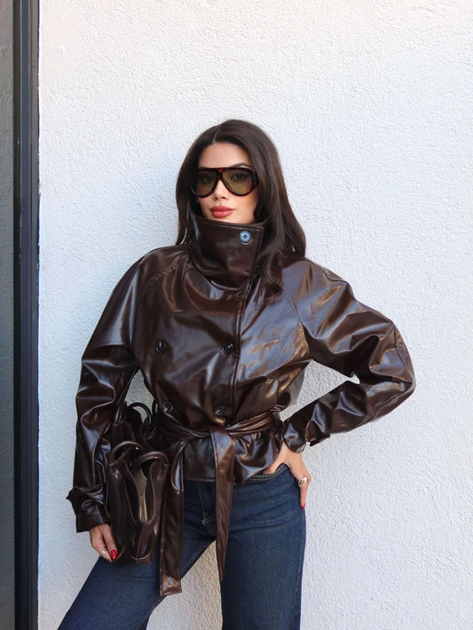 Belden Bağlamalı Rugan Ceket