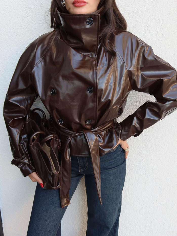 Belden Bağlamalı Rugan Ceket