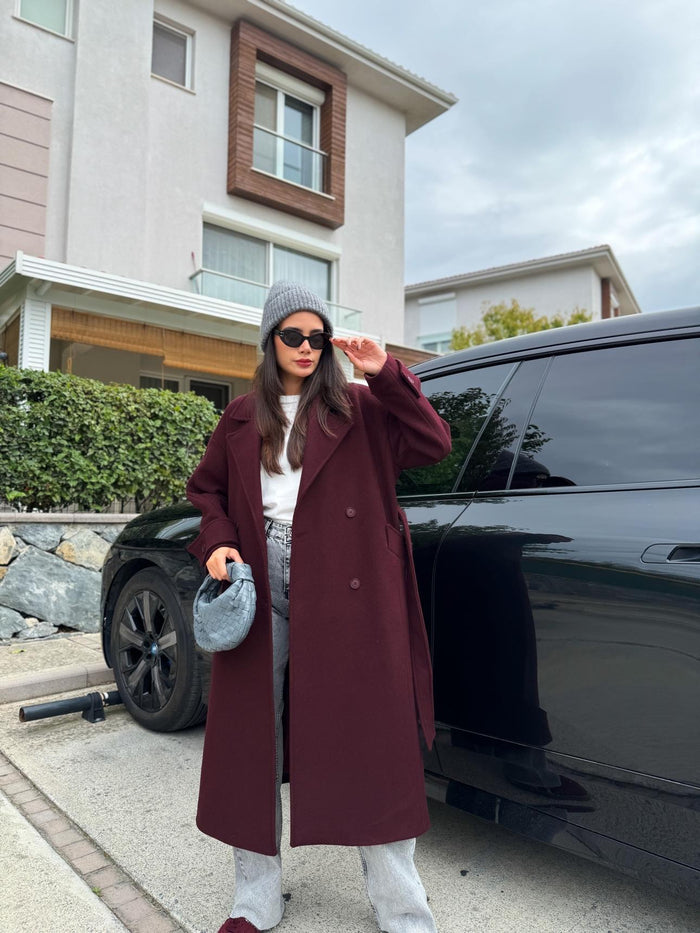 Bordo Yün Karışımlı Premium Blend Kaban