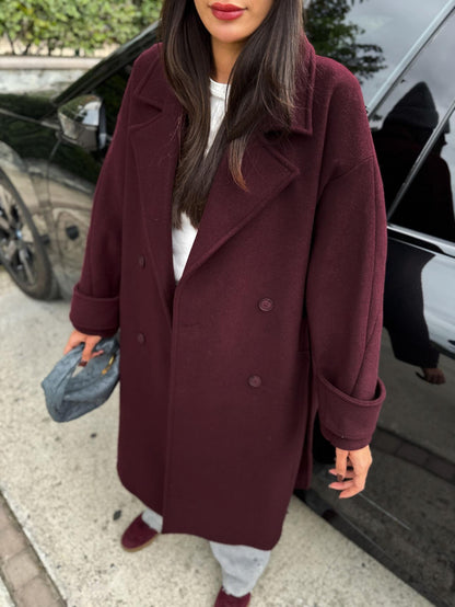 Bordo Yün Karışımlı Premium Blend Kaban