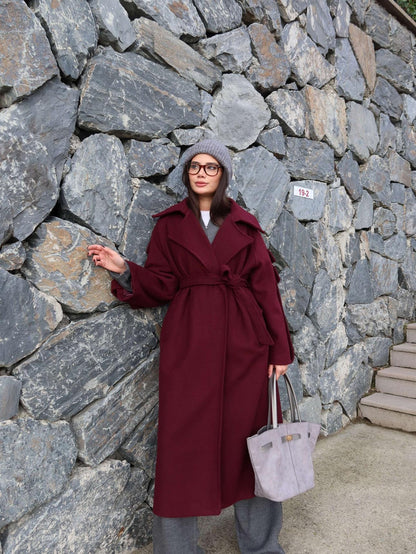 Bordo Yün Karışımlı Sleeve Pocket Kaban
