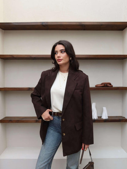 Cep Detaylı Süet Oversize Blazer Ceket