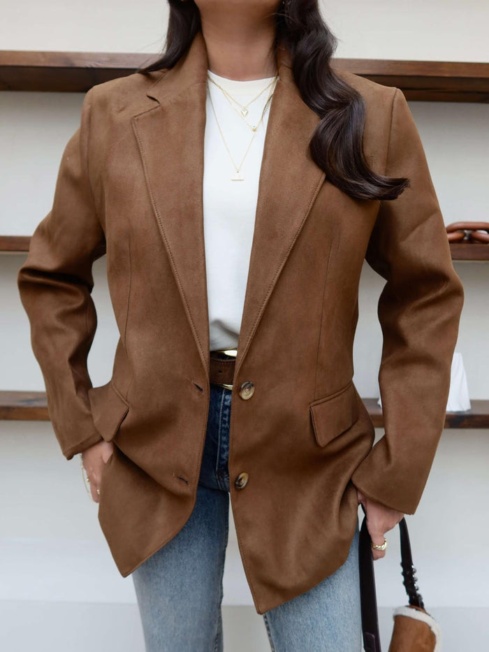 Cep Detaylı Süet Oversize Blazer Ceket
