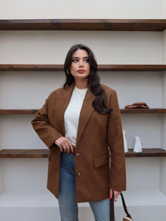 Cep Detaylı Süet Oversize Blazer Ceket