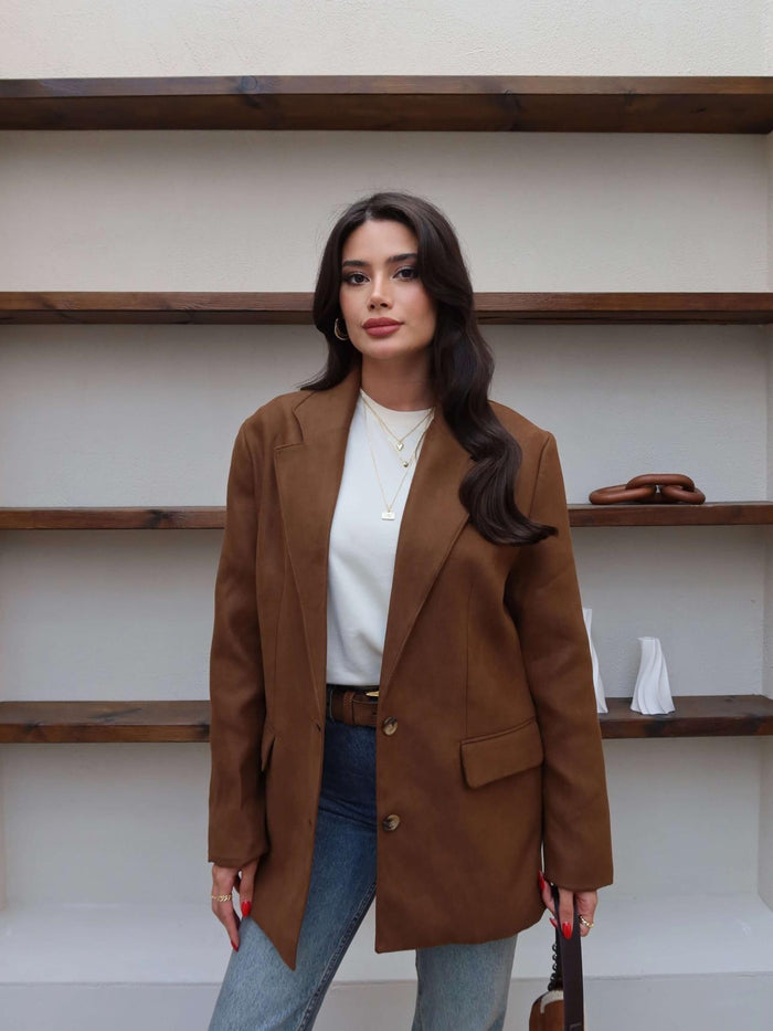 Cep Detaylı Süet Oversize Blazer Ceket
