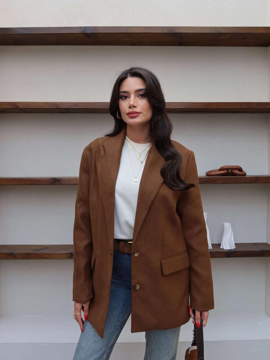 Cep Detaylı Süet Oversize Blazer Ceket