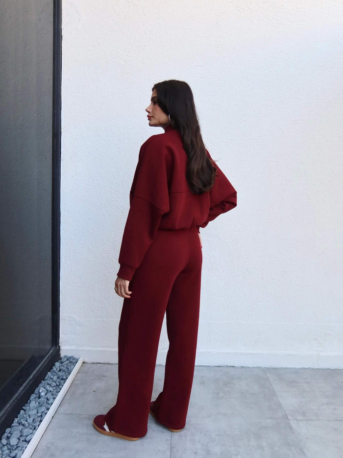 Çimalı Fermuar Detay Şardonlu Eşofman Takım Bordo