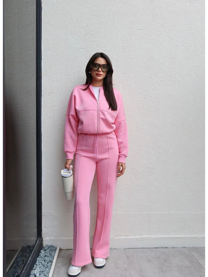 Çimalı Fermuar Detay Şardonlu Eşofman Takım Pembe