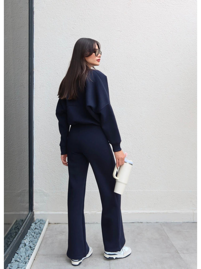 Çimalı Fermuar Detay Şardonlu Eşofman Takım Lacivert