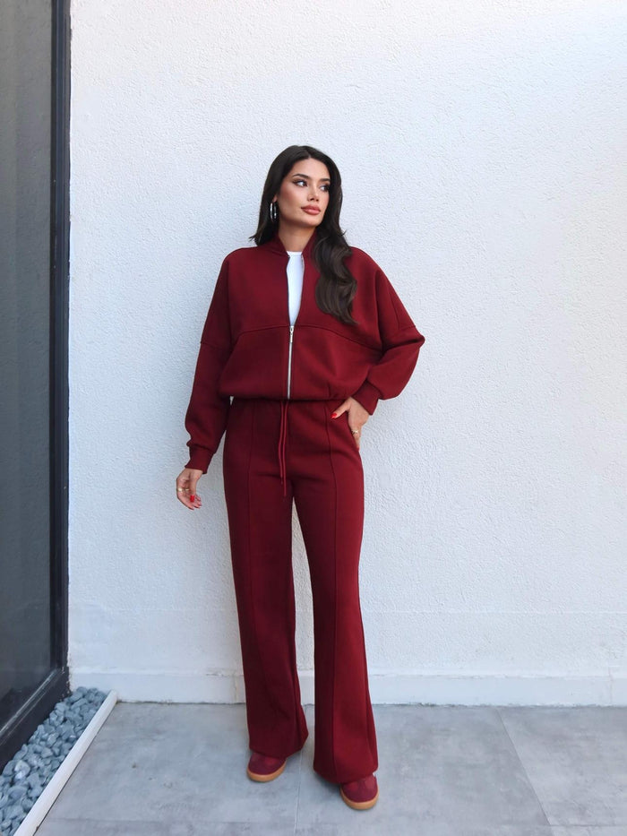 Çimalı Fermuar Detay Şardonlu Eşofman Takım Bordo