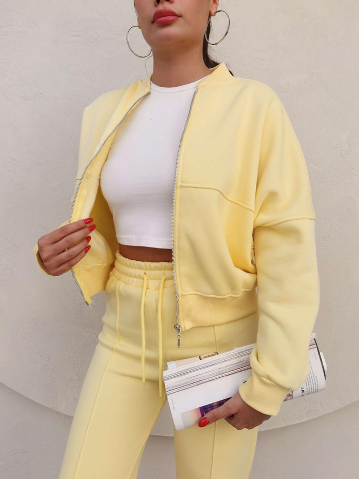 Çimalı Fermuar Detay Şardonlu Eşofman Takım Sarı