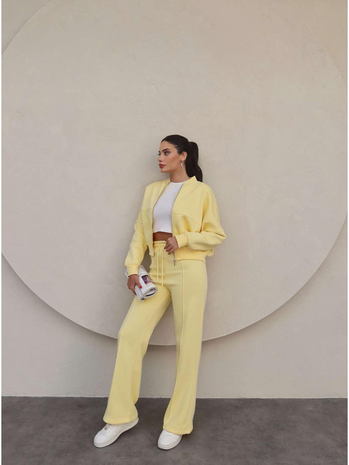 Çimalı Fermuar Detay Şardonlu Eşofman Takım Sarı