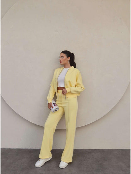 Çimalı Fermuar Detay Şardonlu Eşofman Takım Sarı