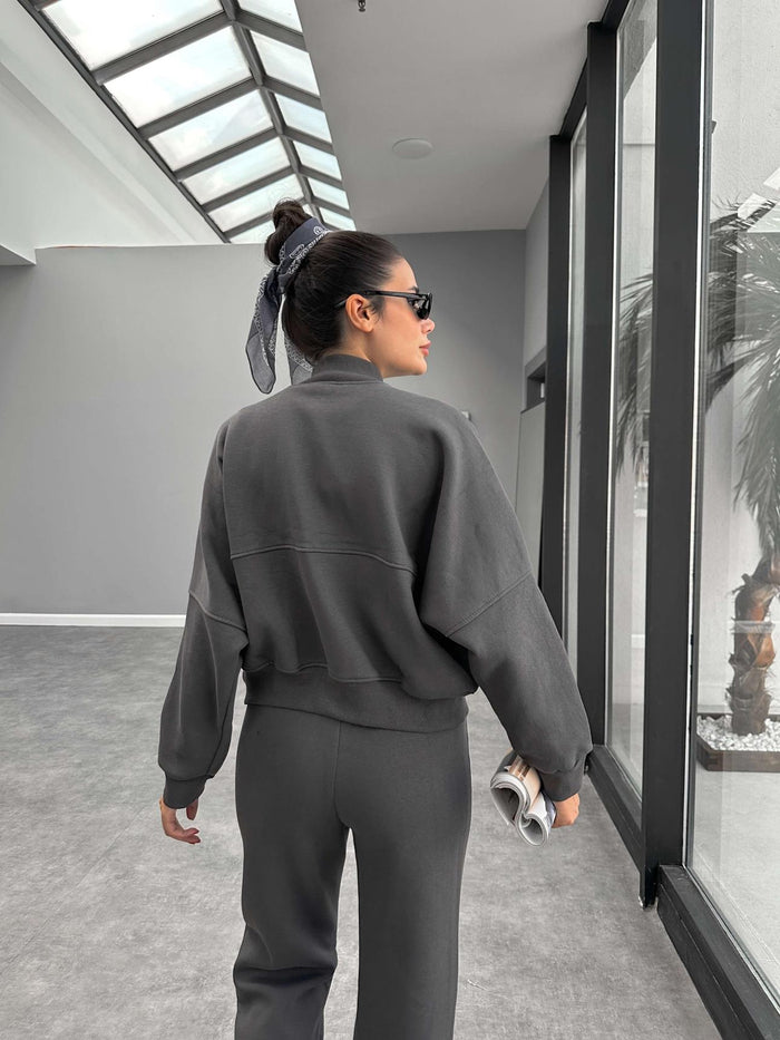 Çimalı Fermuar Detay Şardonlu Eşofman Takım Antrasit