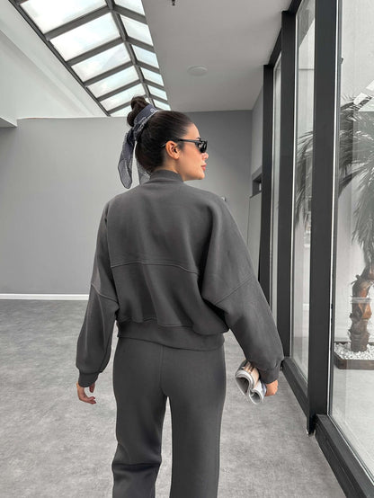 Çimalı Fermuar Detay Şardonlu Eşofman Takım Antrasit