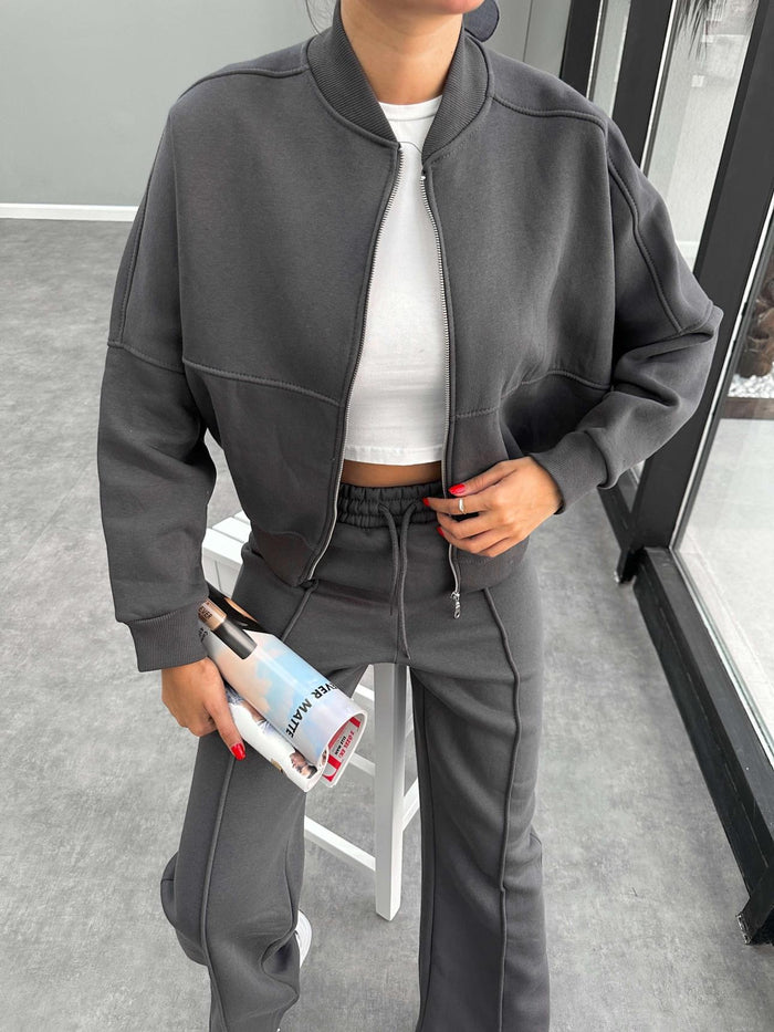 Çimalı Fermuar Detay Şardonlu Eşofman Takım Antrasit