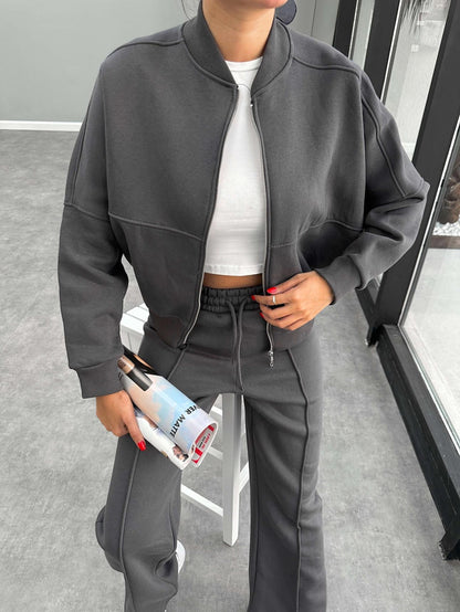 Çimalı Fermuar Detay Şardonlu Eşofman Takım Antrasit