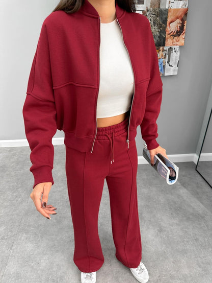 Çimalı Fermuar Detay Şardonlu Eşofman Takım Açık Bordo