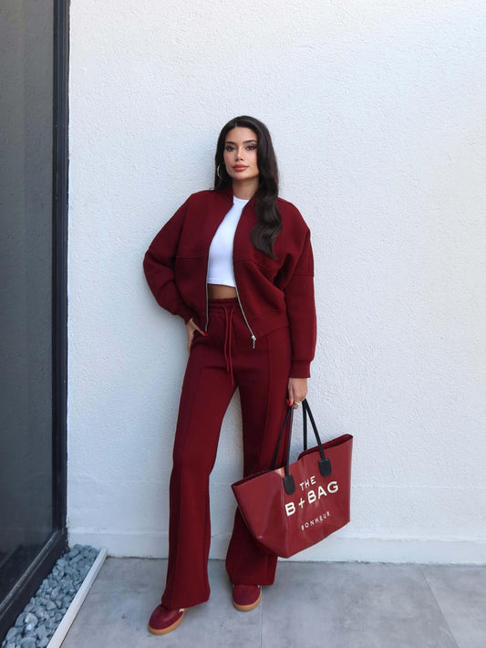 Çimalı Fermuar Detay Şardonlu Eşofman Takım Bordo