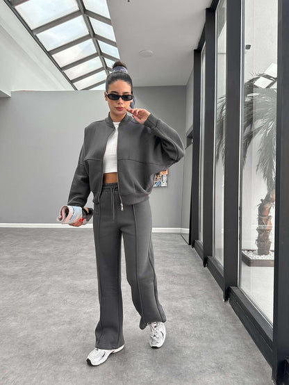 Çimalı Fermuar Detay Şardonlu Eşofman Takım Antrasit