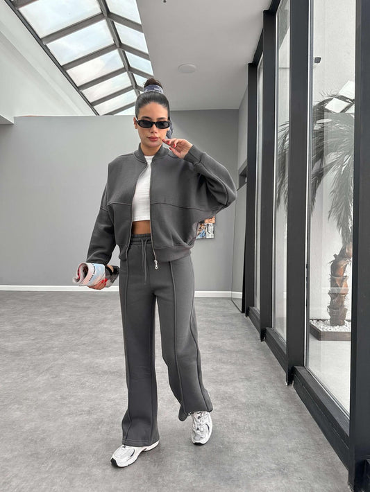 Çimalı Fermuar Detay Şardonlu Eşofman Takım Antrasit