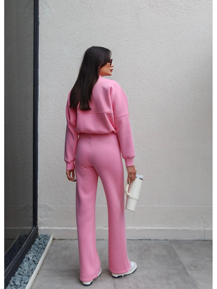 Çimalı Fermuar Detay Şardonlu Eşofman Takım Pembe