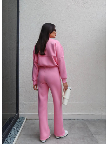 Çimalı Fermuar Detay Şardonlu Eşofman Takım Pembe