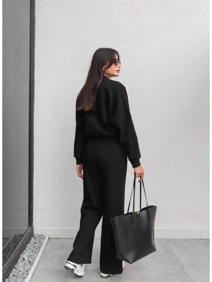 Çimalı Fermuar Detay Şardonlu Eşofman Takım Siyah