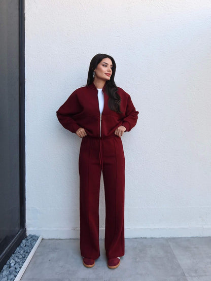 Çimalı Fermuar Detay Şardonlu Eşofman Takım Bordo