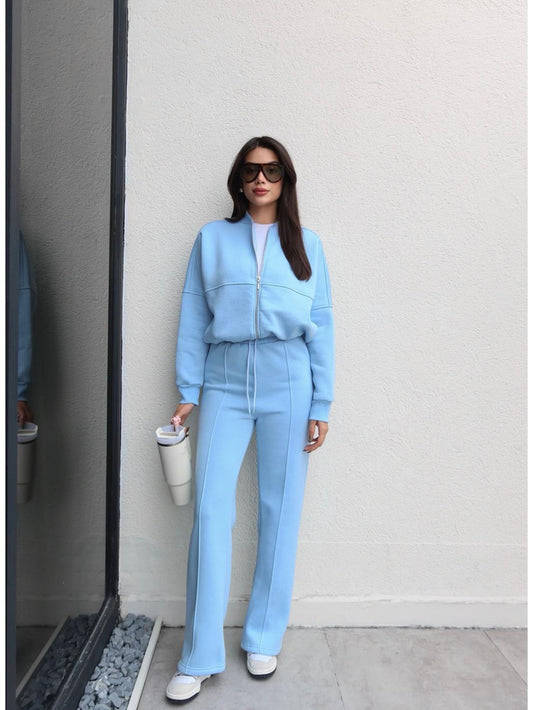 Çimalı Fermuar Detay Şardonlu Eşofman Takım Bebe Mavi