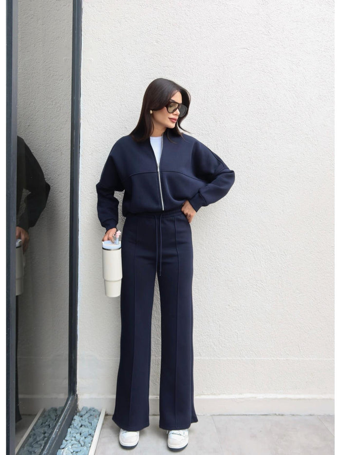 Çimalı Fermuar Detay Şardonlu Eşofman Takım Lacivert