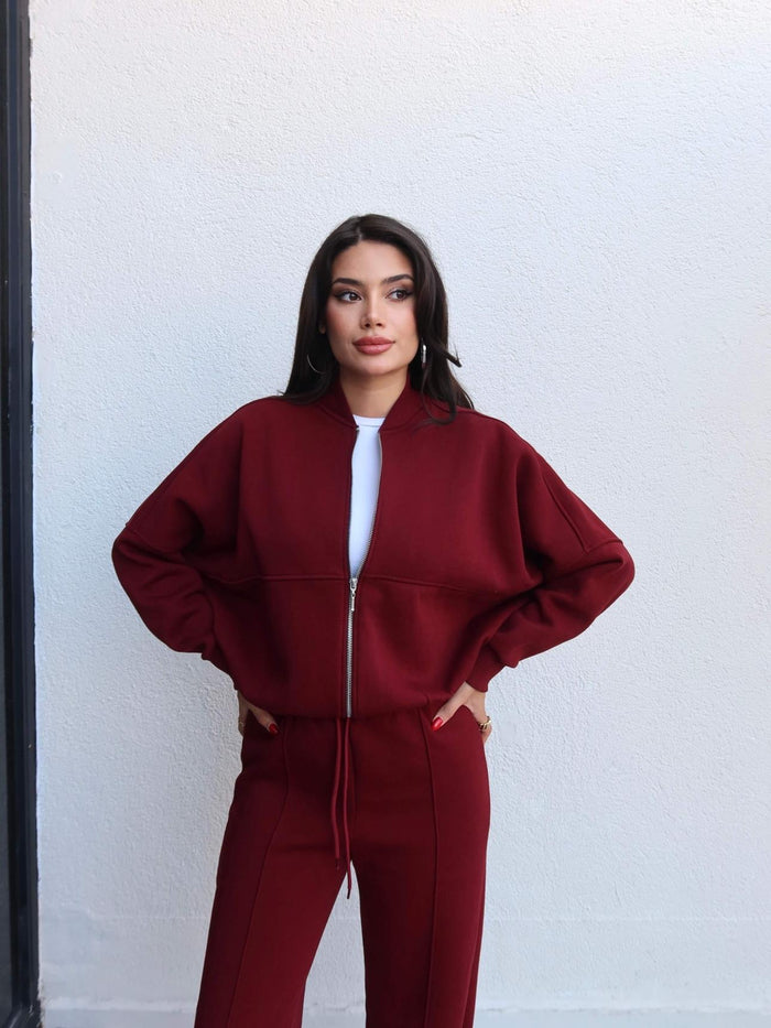 Çimalı Fermuar Detay Şardonlu Eşofman Takım Bordo