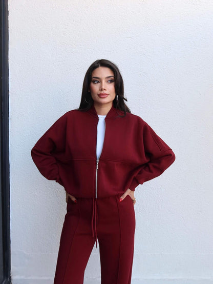 Çimalı Fermuar Detay Şardonlu Eşofman Takım Bordo