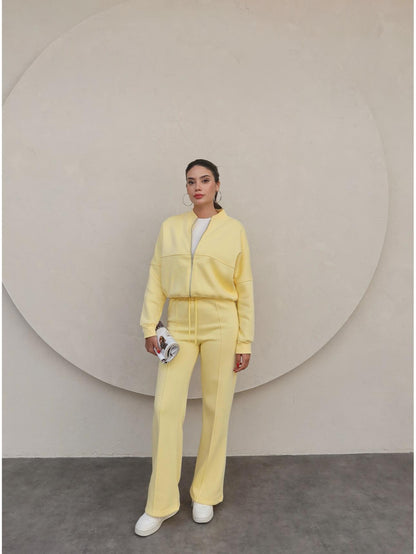 Çimalı Fermuar Detay Şardonlu Eşofman Takım Sarı