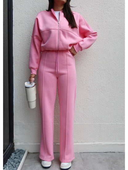 Çimalı Fermuar Detay Şardonlu Eşofman Takım Pembe