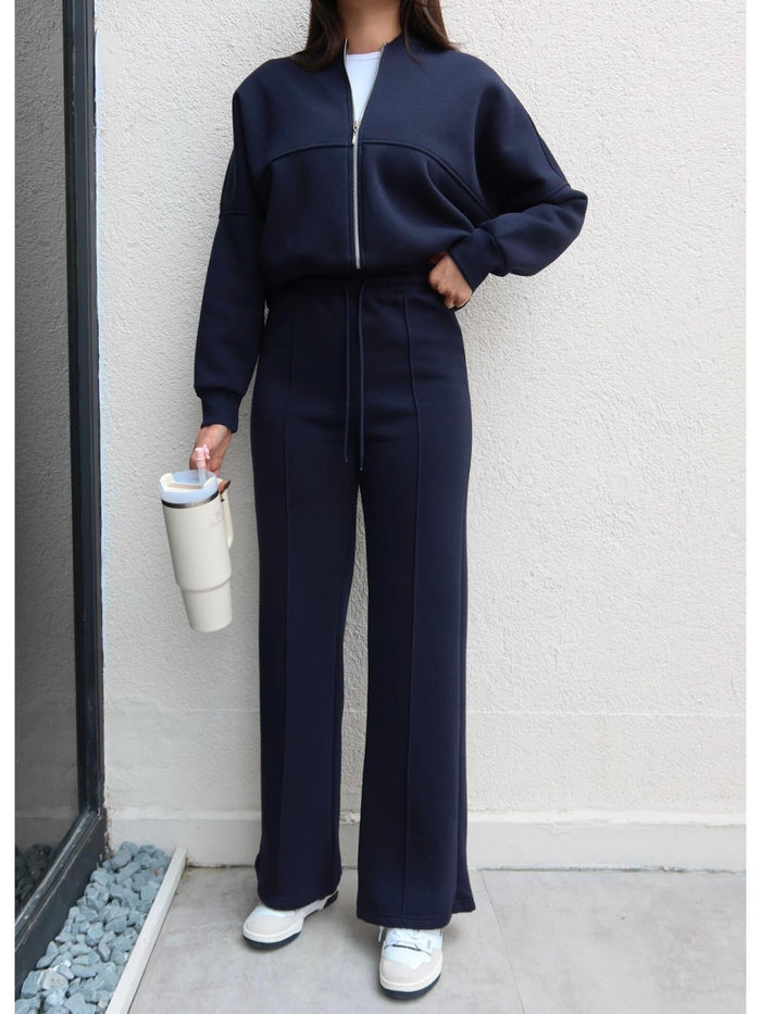 Çimalı Fermuar Detay Şardonlu Eşofman Takım Lacivert