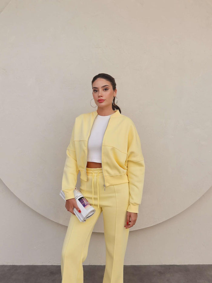 Çimalı Fermuar Detay Şardonlu Eşofman Takım Sarı