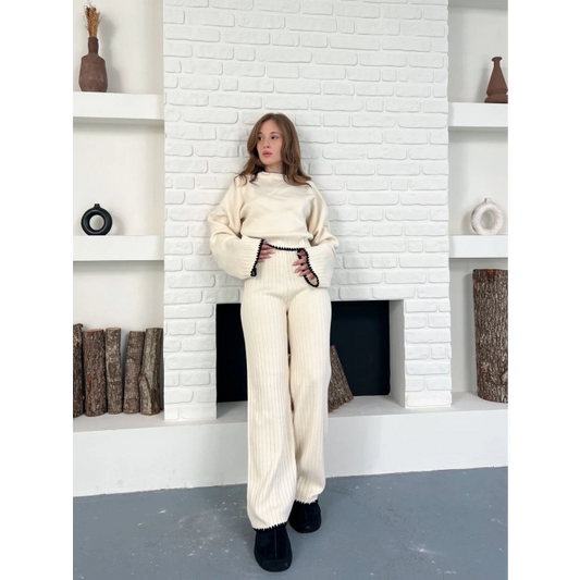 Çoban Dikiş Triko Takım Ekru