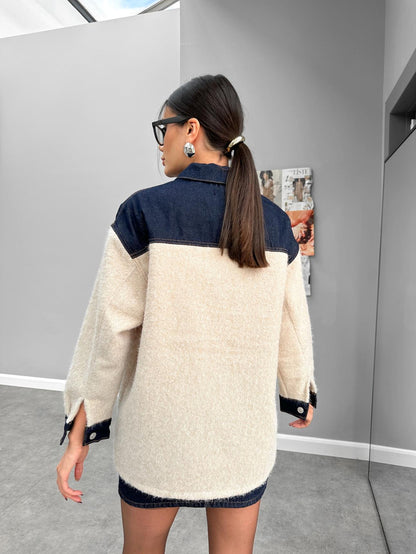 Denim Garnili Buklet Ceket