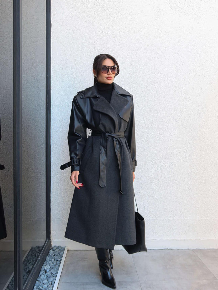 Deri Detay Balıksırtı Kaban Siyah