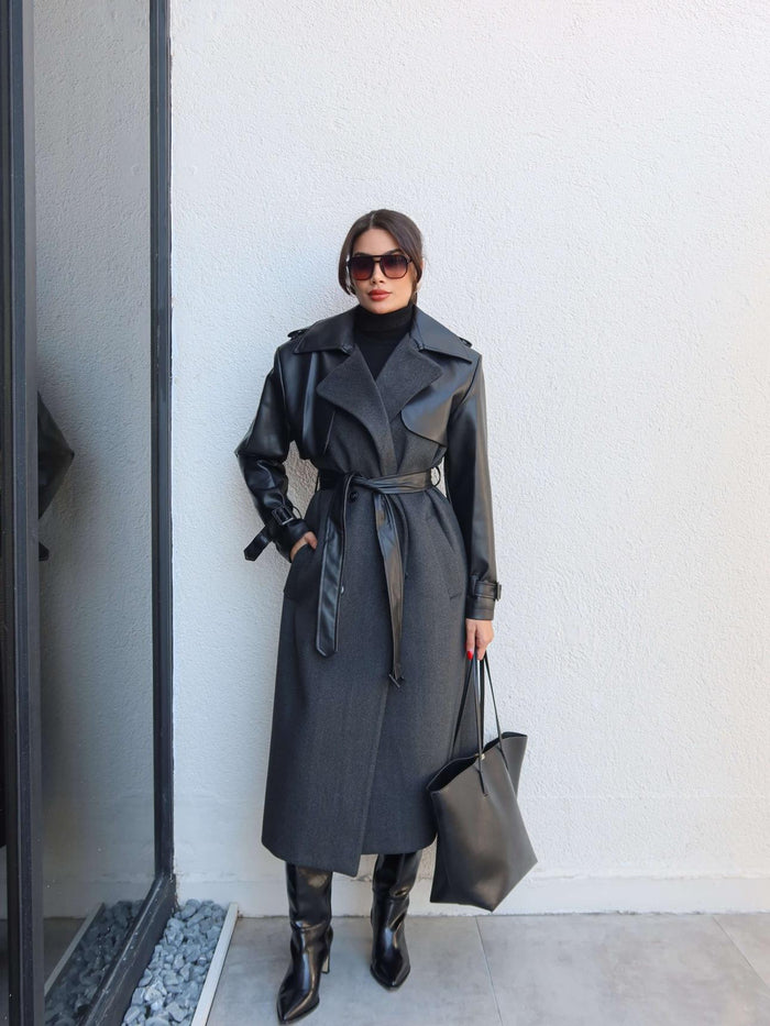 Deri Detay Balıksırtı Kaban Siyah