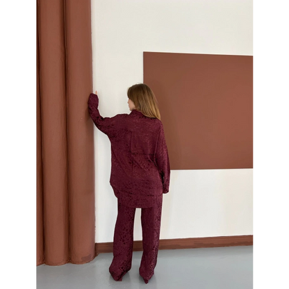 Desenli Gömlek-Pantolon Takım Bordo