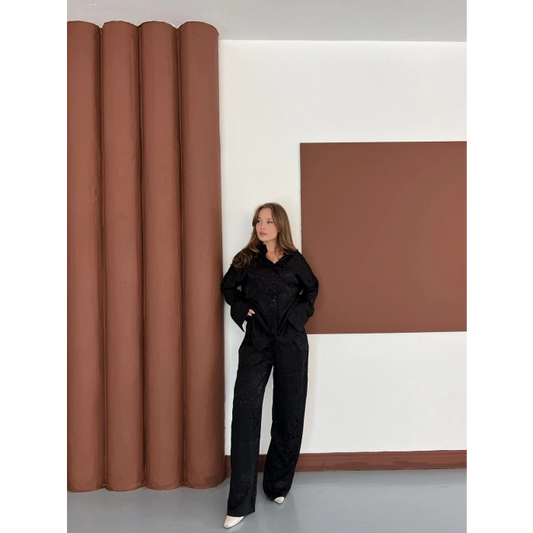 Desenli Gömlek-Pantolon Takım Siyah