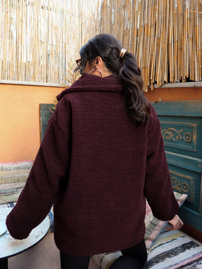 Dik Yaka Cepli Peluş Mont