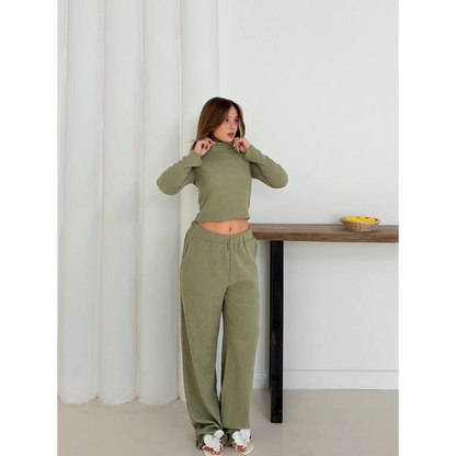 Dik Yaka Pantolonlu Takım Haki