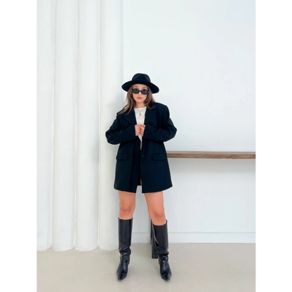 Düğme Detay Kruvaze Yaka Blazer Ceket Siyah