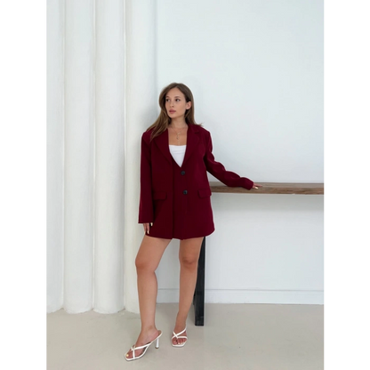 Düğme Detay Kruvaze Yaka Blazer Ceket Kırmızı