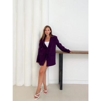 Düğme Detay Kruvaze Yaka Blazer Ceket Mor