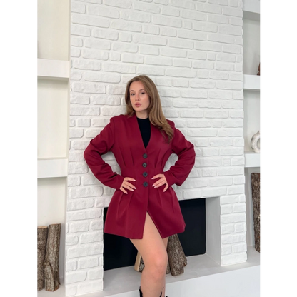 Düğme Detaylı Ceket Elbise Bordo