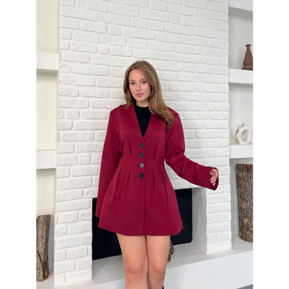 Düğme Detaylı Ceket Elbise Bordo